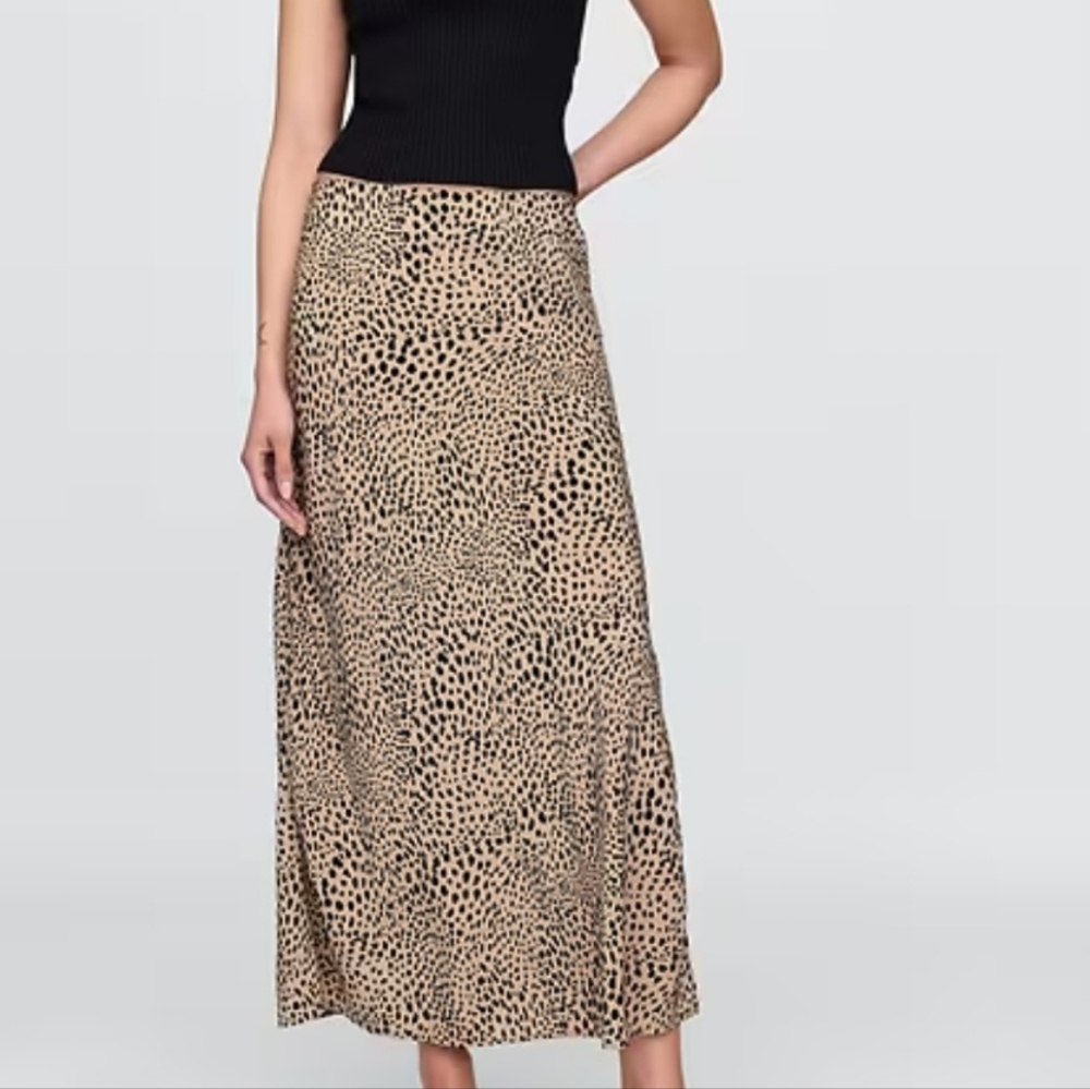 Gap Crepe Leopard Animal Print Maxi Slip Skirt Black & Cream Side Slit Rayon SM